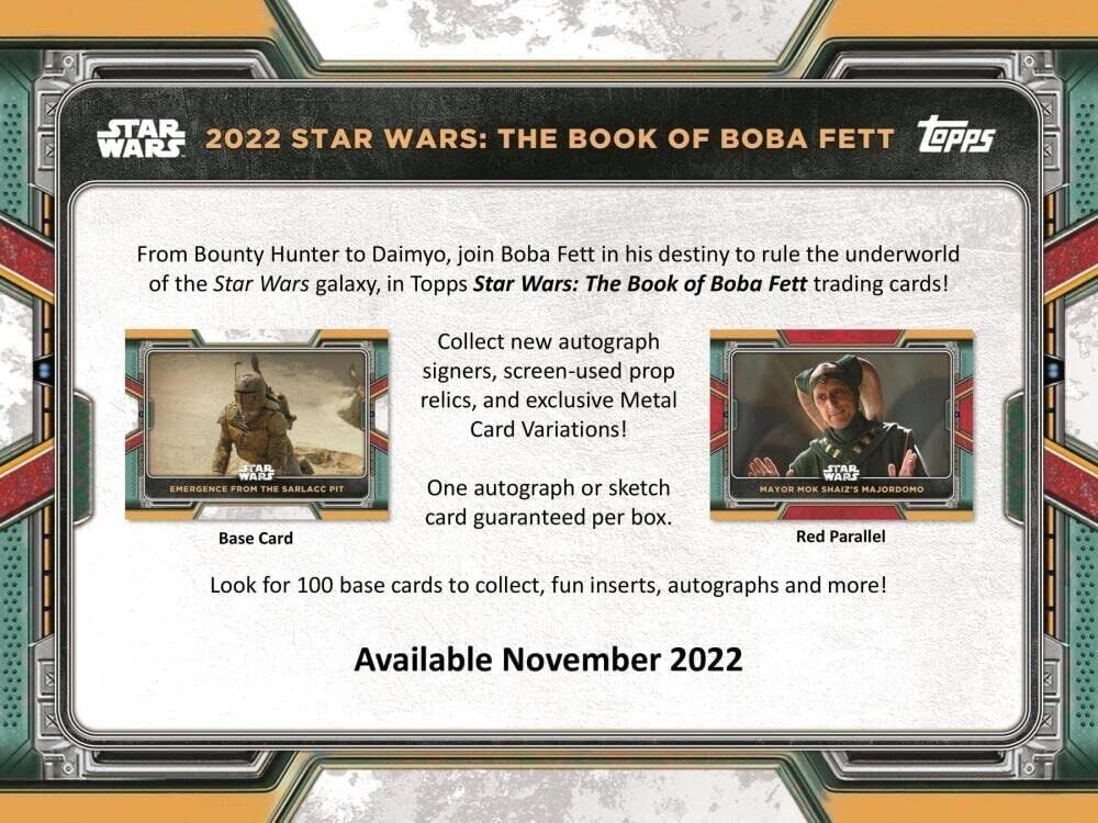 2022 Topps Star Wars Book of Boba Fett Hobby Box (7 Packs/8 Cards: 1 Auto or Sketch)