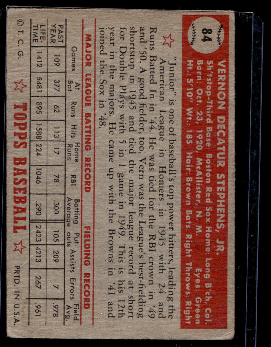 1952 Topps #84 Vern Stephens - VG