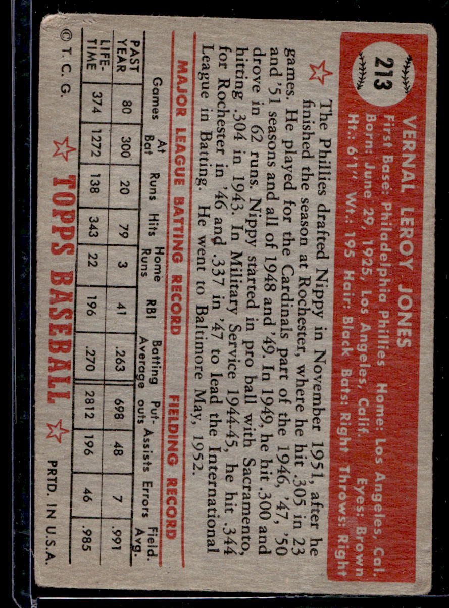 1952 Topps #213 Nippy Jones - VG