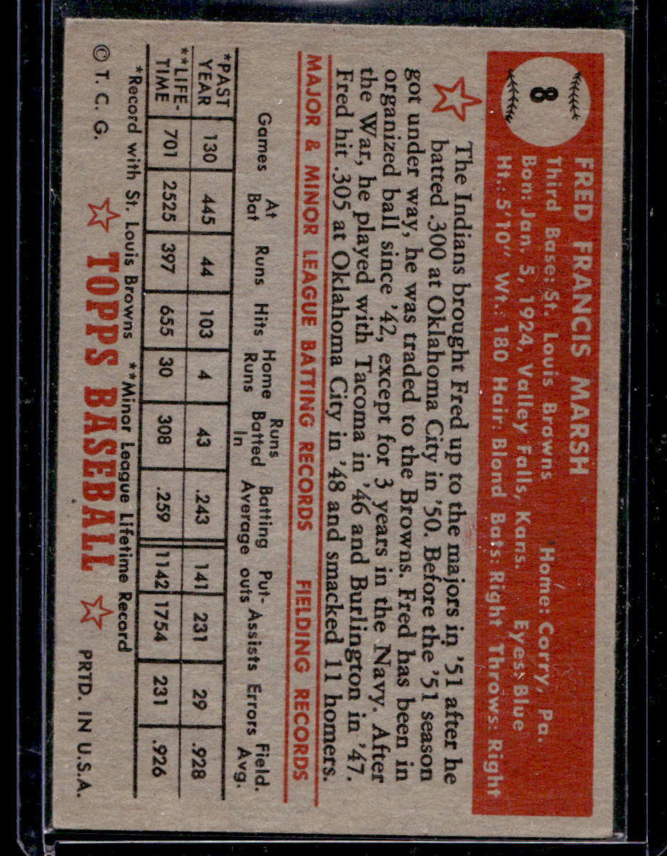1952 Topps #8A Fred Marsh Black RC - VG-EX