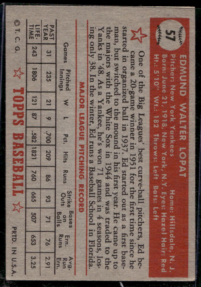 1952 Topps #57 Ed Lopat - VG-EX