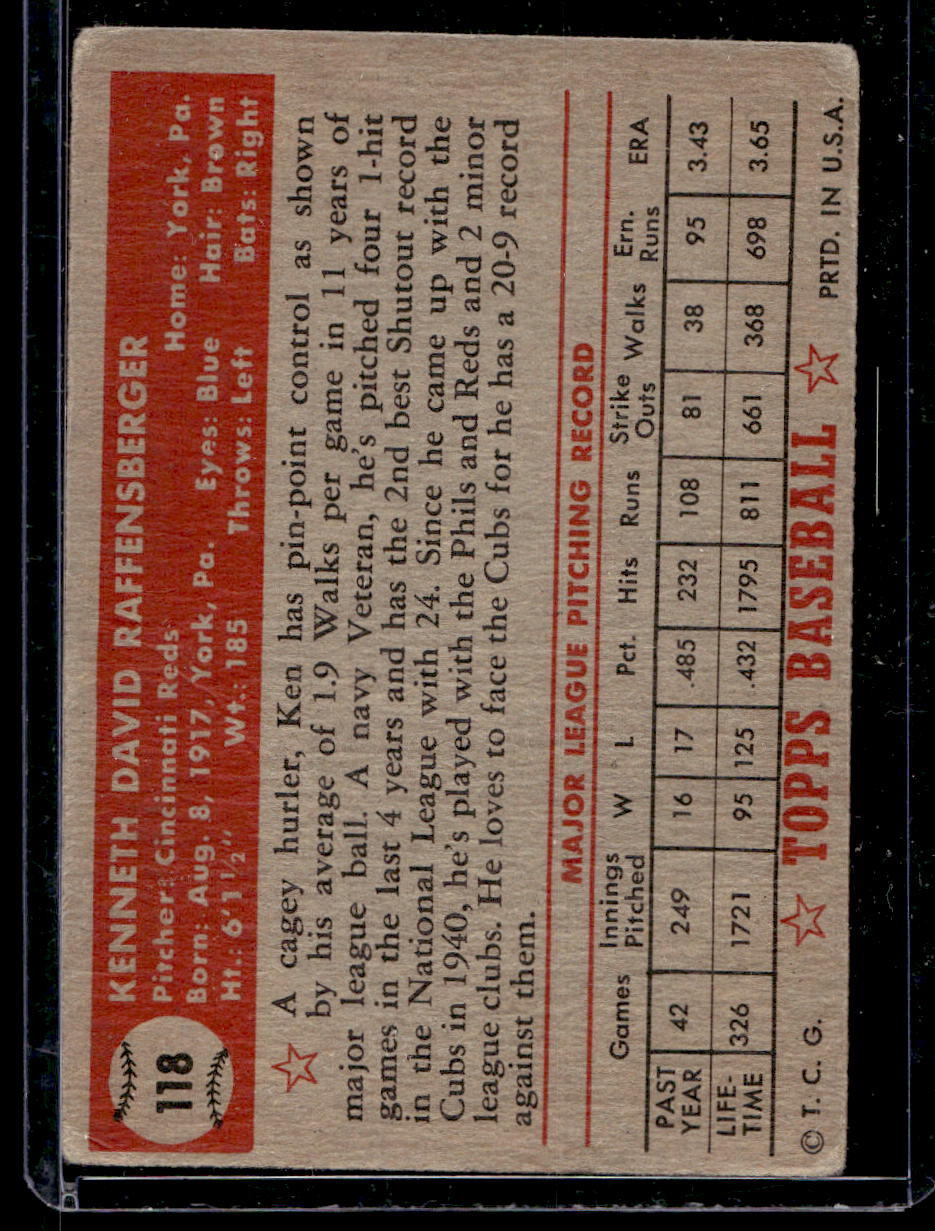 1952 Topps #118 Ken Raffensberger - VG-EX