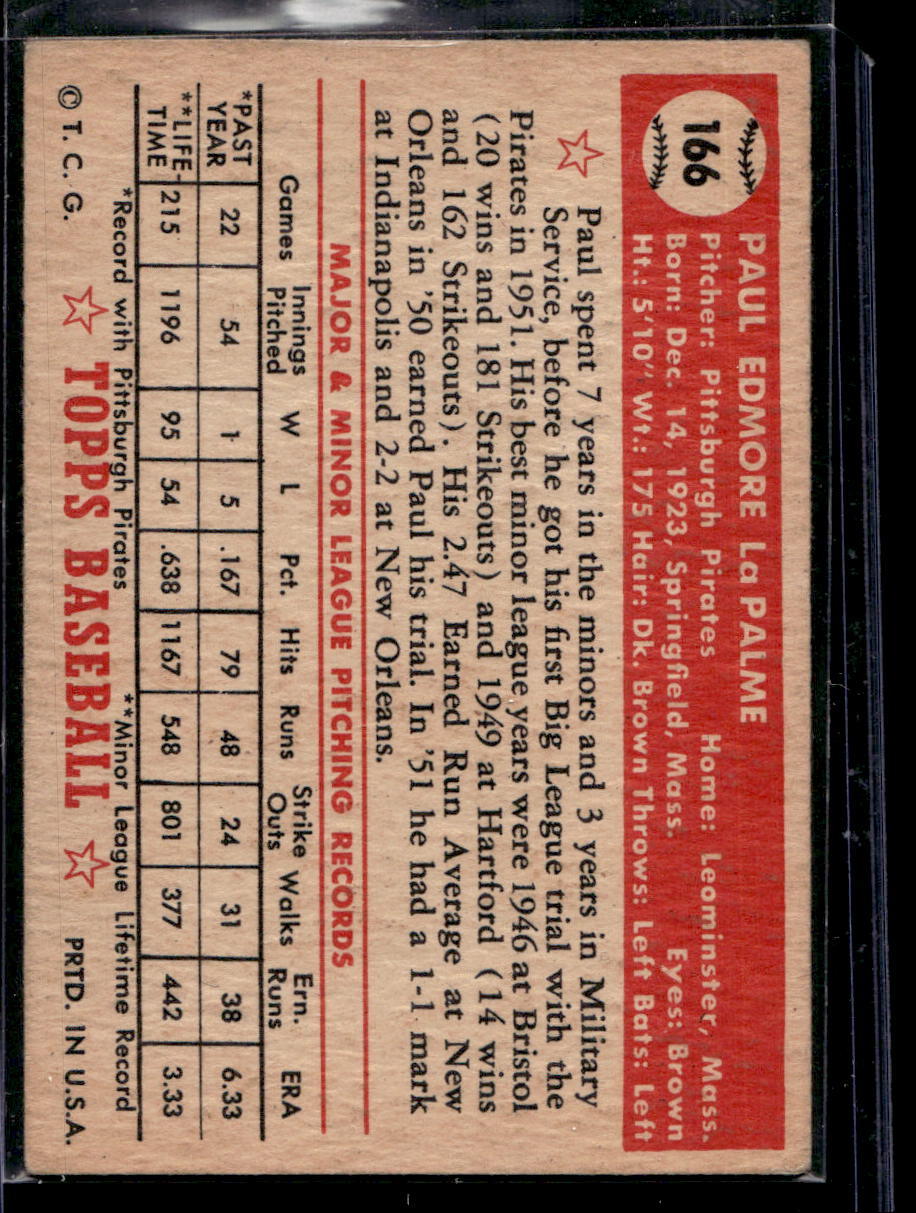 1952 Topps #166 Paul LaPalme RC - VG-EX