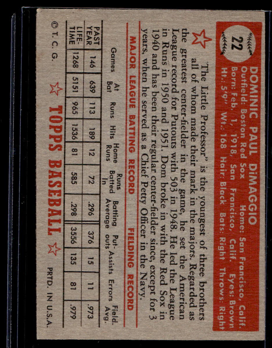 1952 Topps #22 Dom DiMaggio - EX