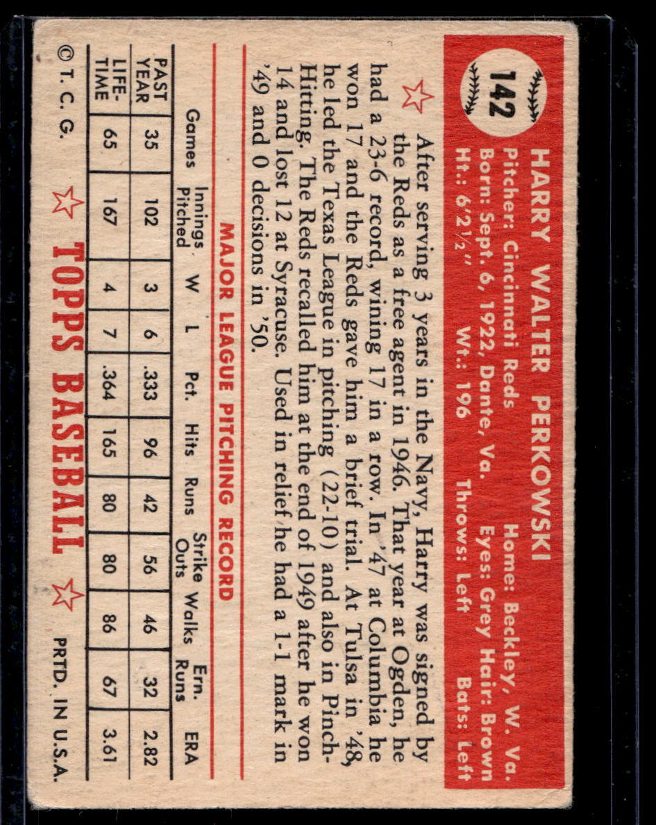 1952 Topps #142 Harry Perkowski RC - EX