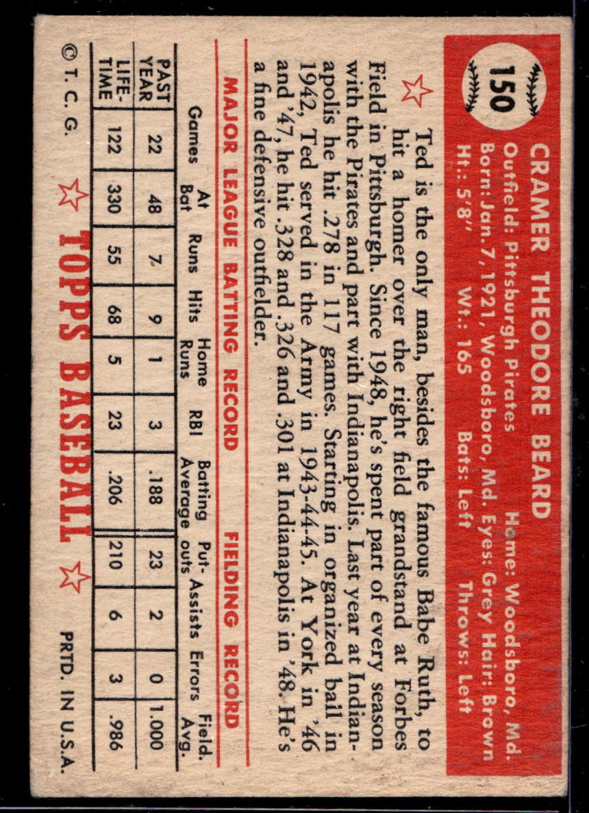 1952 Topps #150 Ted Beard - EX