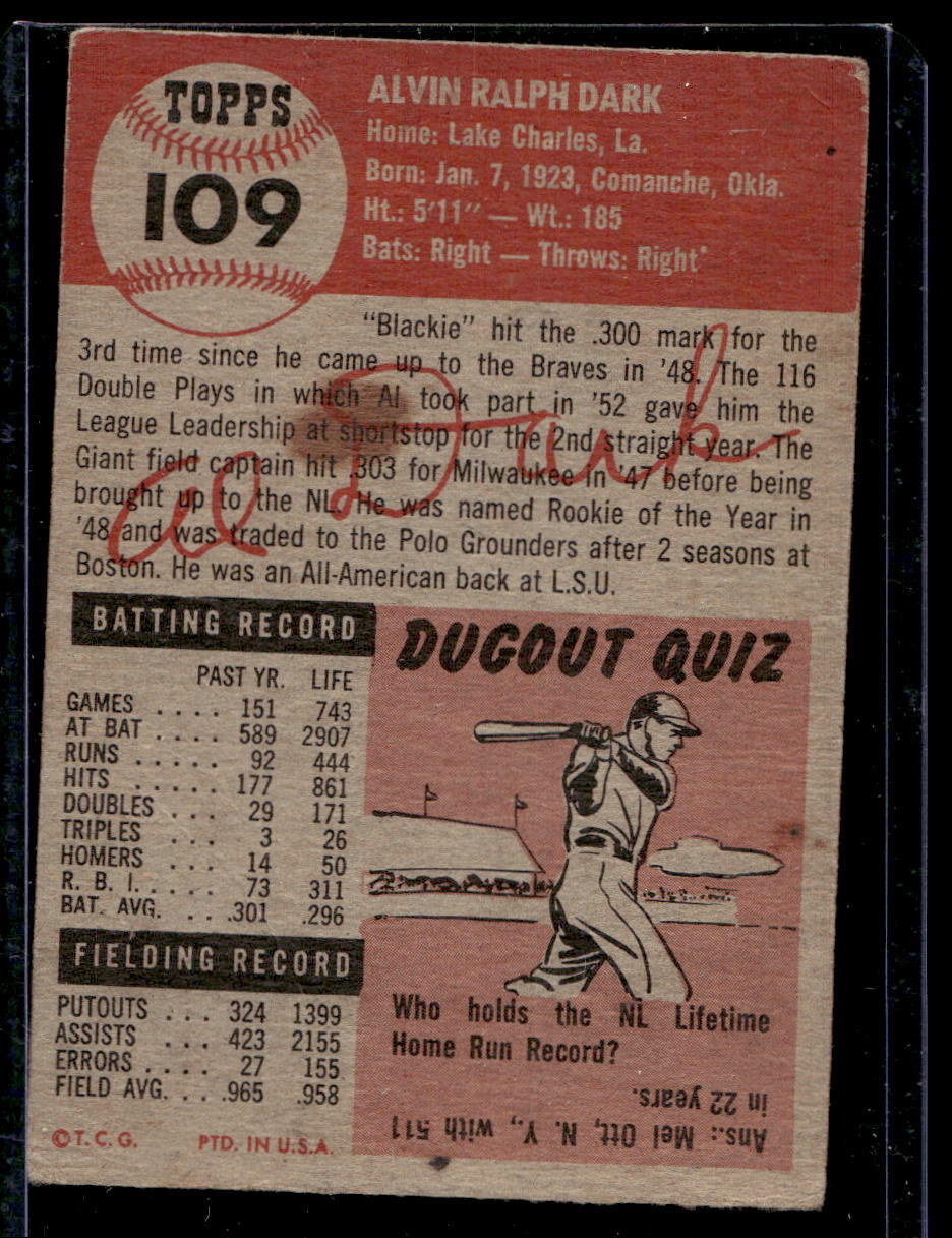 1953 Topps #109 Alvin Dark - VG