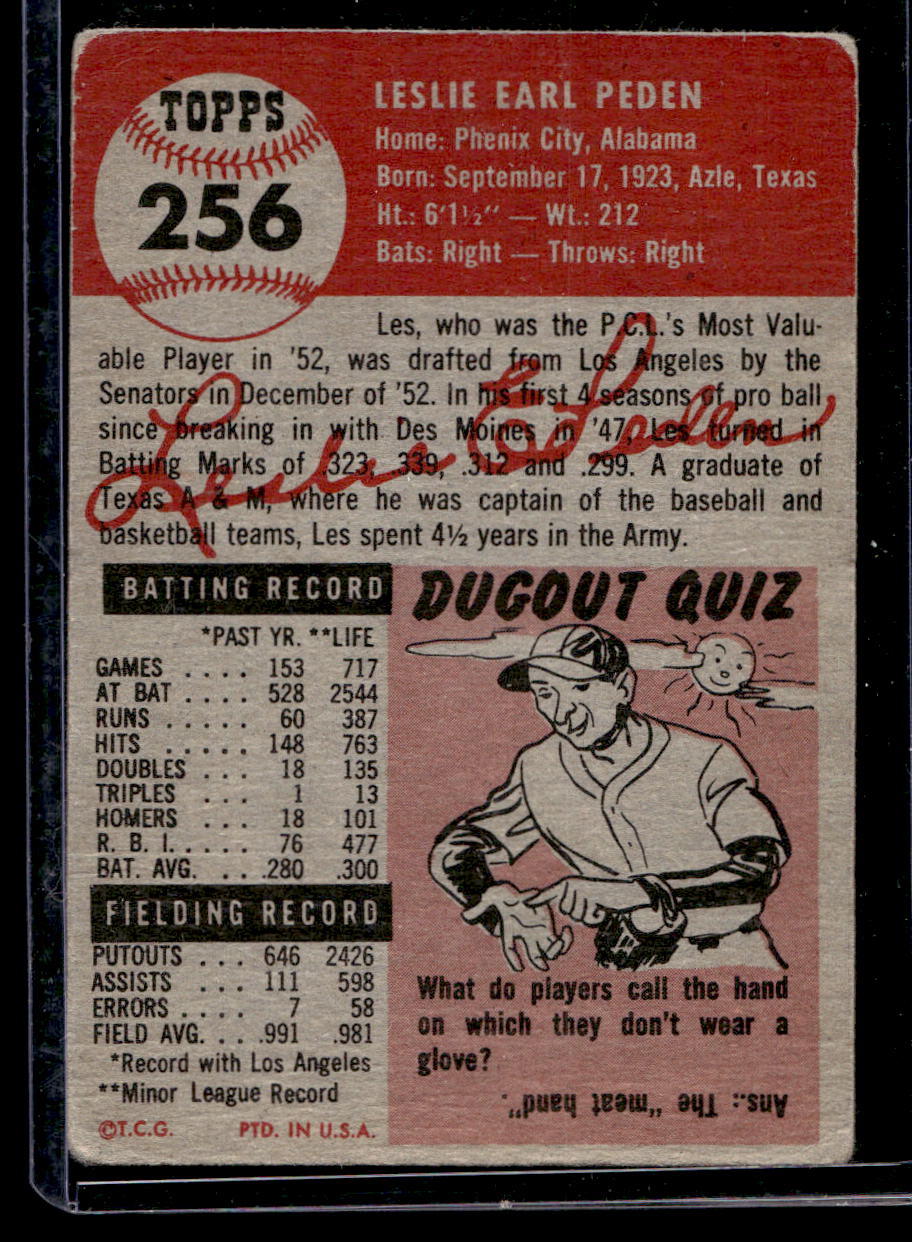 1953 Topps #256 Les Peden RC - GOOD