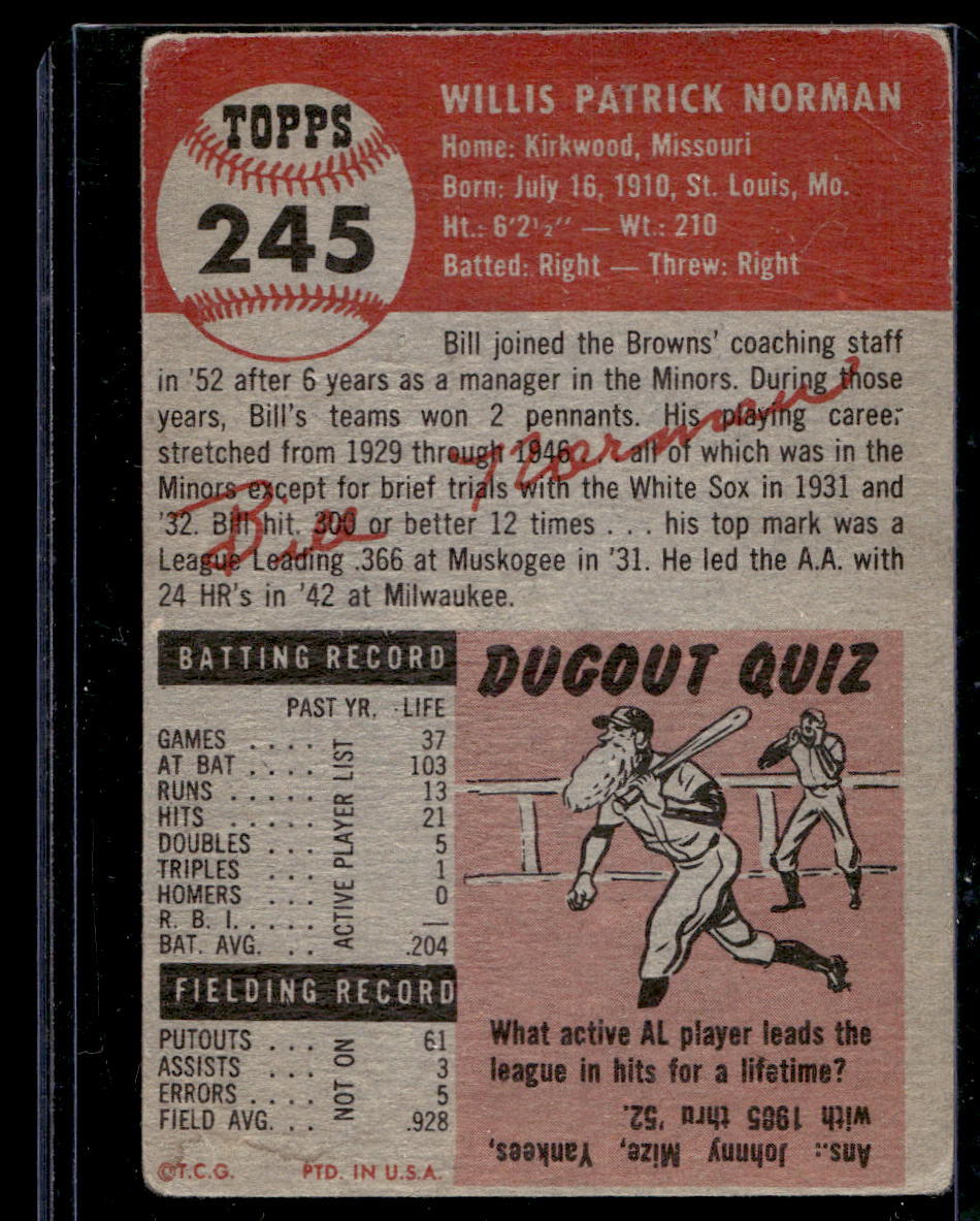 1953 Topps #245 Bill Norman CO - GOOD