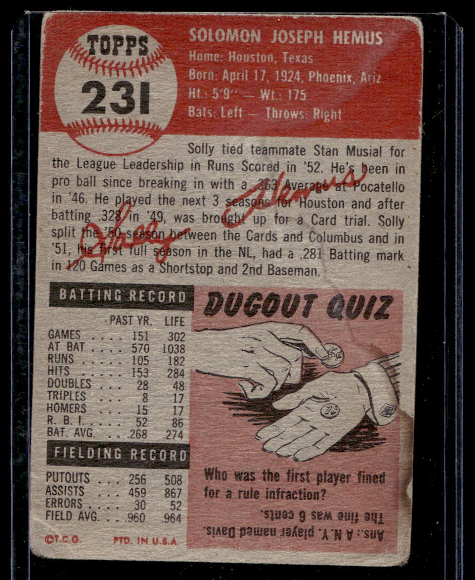 1953 Topps #231 Solly Hemus DP - GOOD