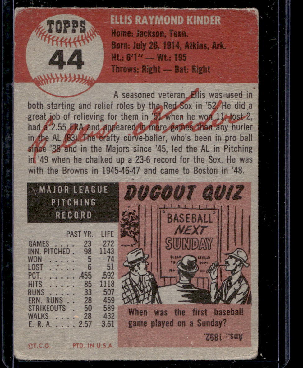 1953 Topps #44 Ellis Kinder SP - FAIR