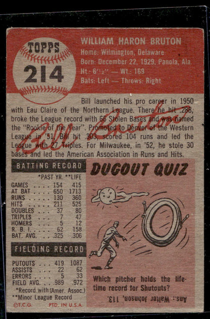1953 Topps #214 Bill Bruton RC - VG