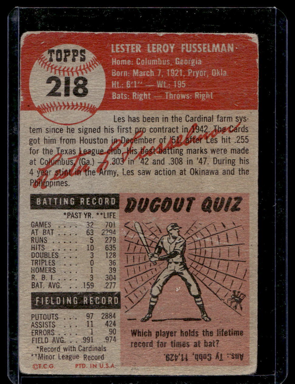 1953 Topps #218 Les Fusselman - VG