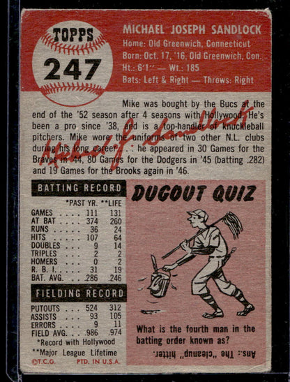 1953 Topps #247 Mike Sandlock DP RC - VG