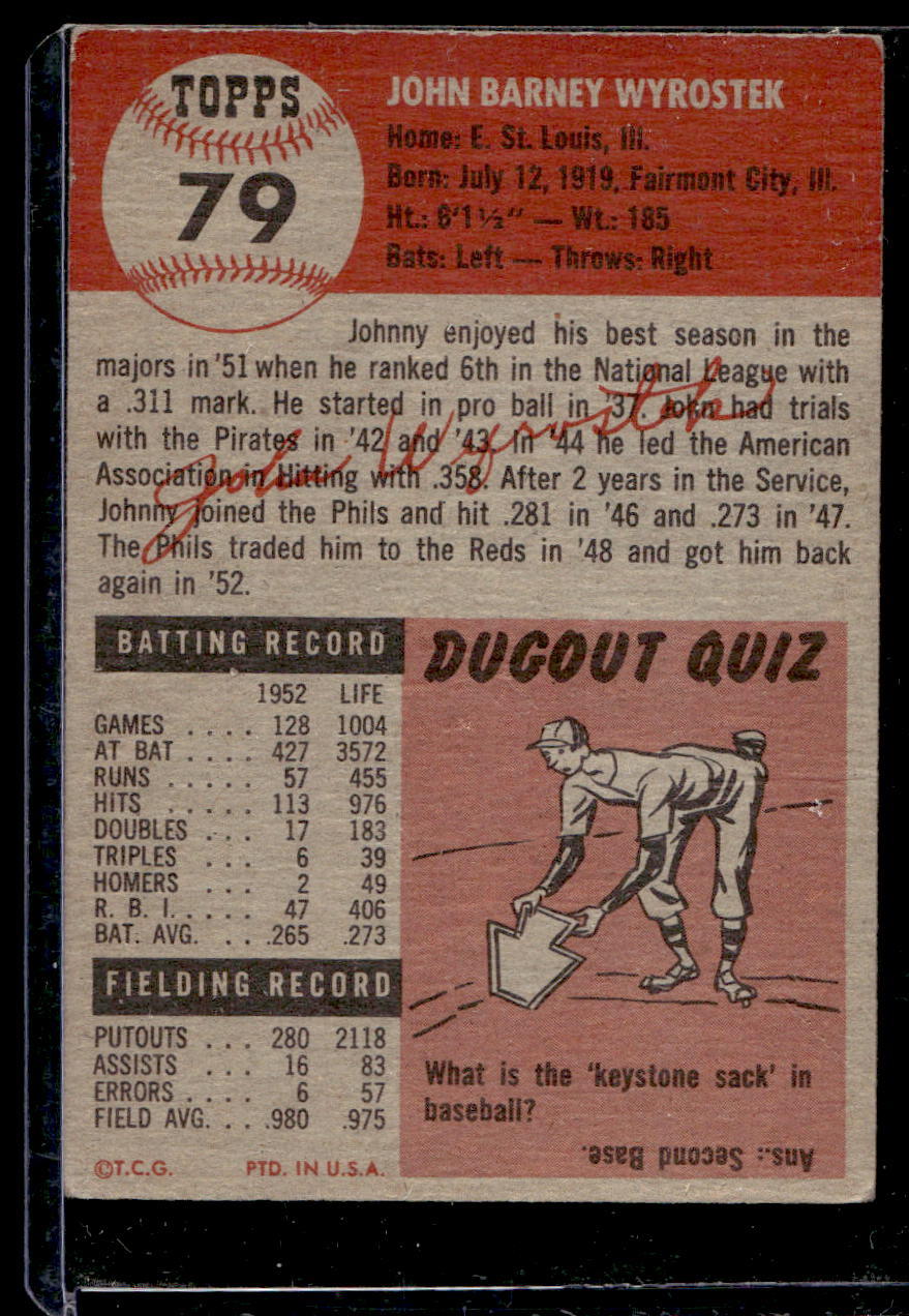 1953 Topps #79 Johnny Wyrostek - VG-EX