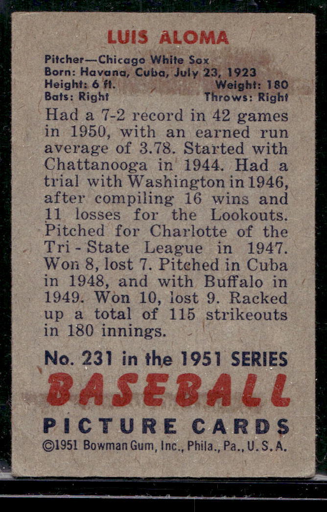 1951 Bowman #231 Luis Aloma RC - NM