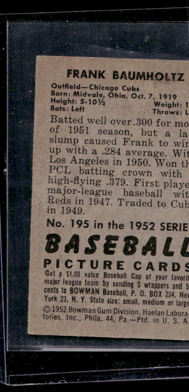 1952 Bowman #195 Frank Baumholtz - VG-EX
