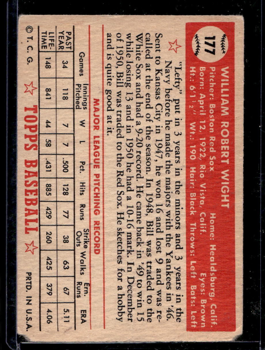 1952 Topps #177 Bill Wight - FAIR