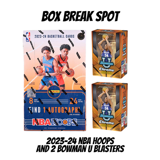 BOX BREAK SPOTS: 2023-24 NBA Hoops Basketball Hobby Box (Bonus: 2 Bowman U Blasters)