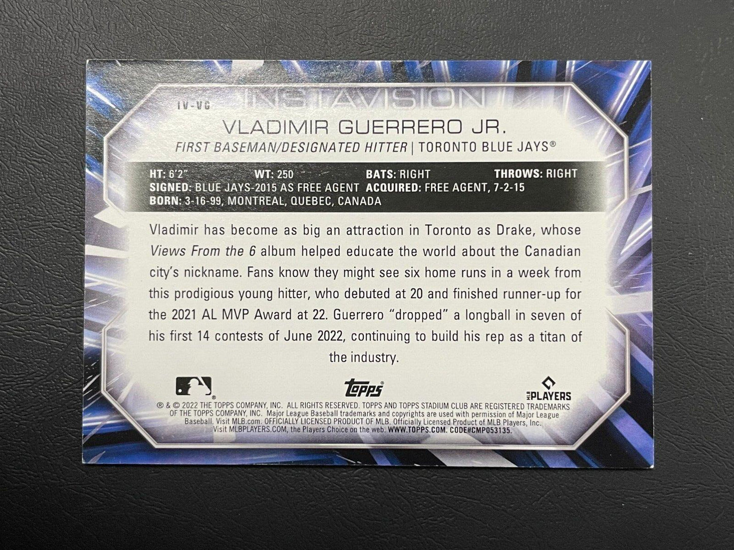 2022 Topps Stadium Club Vladimir Guerrero Jr. Instavision Blue Jays