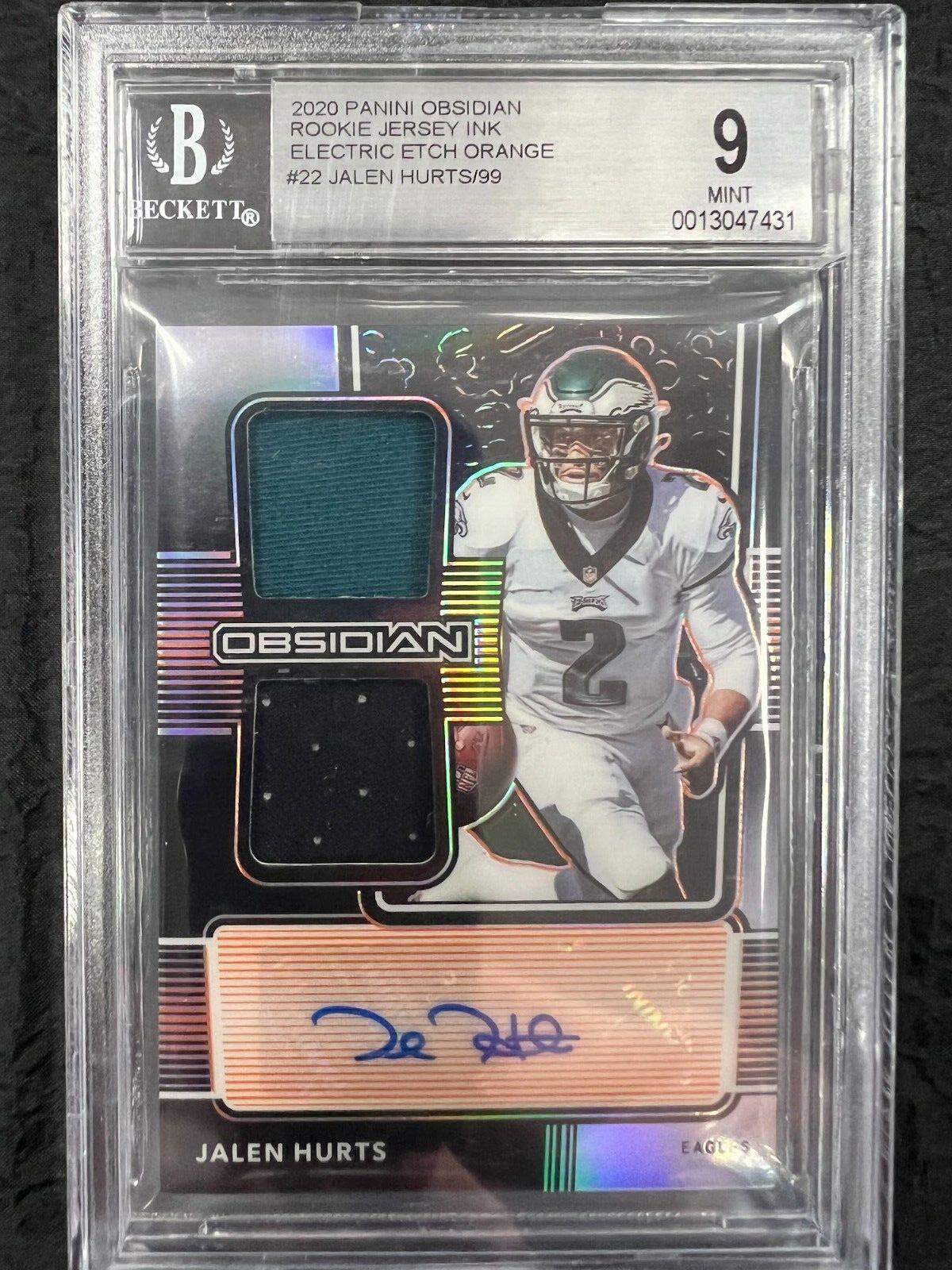 2020 Panini Obsidian Rookie Jersey Ink Orange Jalen Hurts PATCH AUTO RPA 99/99