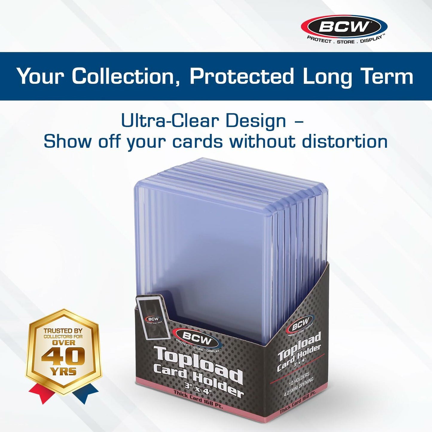 BCW Thick Card Topload Holder | Holds Relic, Patch, and Jersey Cards | Protective Card Sleeves for Collectibles and Trading Cards | Protective Rigid Plastic Display Card Holder (168 pt. / 4.25 MM)