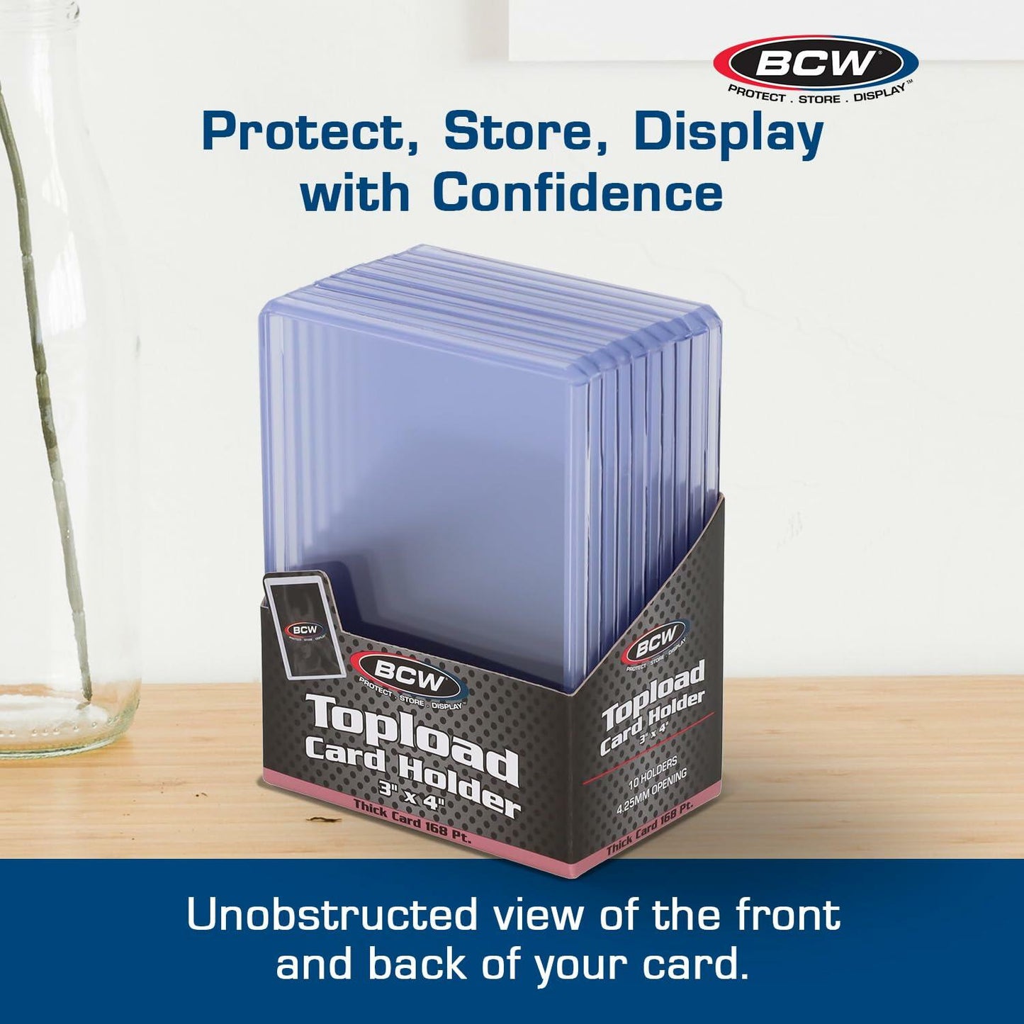 BCW Thick Card Topload Holder | Holds Relic, Patch, and Jersey Cards | Protective Card Sleeves for Collectibles and Trading Cards | Protective Rigid Plastic Display Card Holder (168 pt. / 4.25 MM)