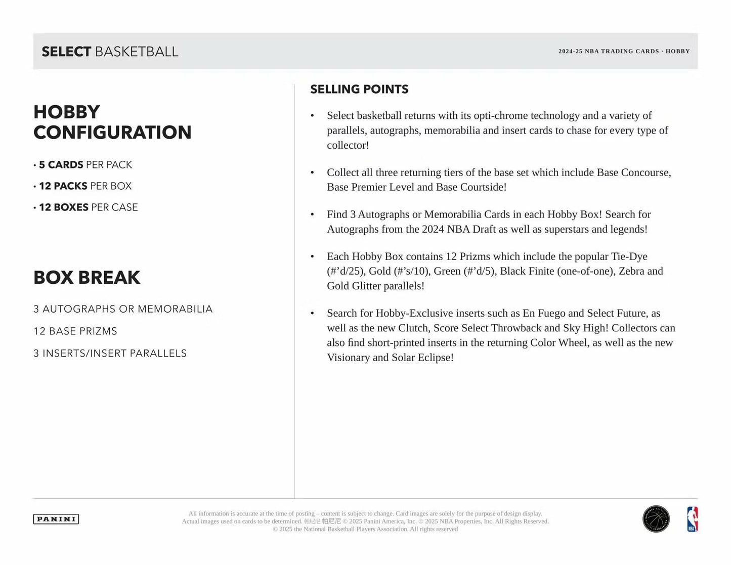 2024-25 Panini Select Basketball Hobby Box