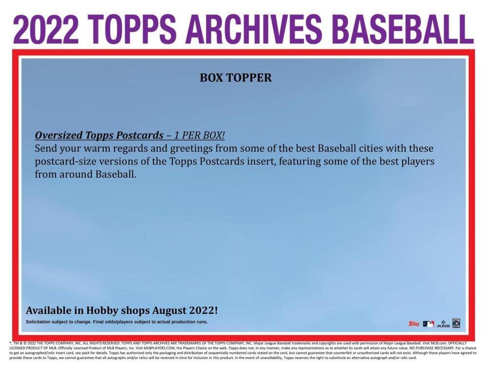 2022 Topps Archives Baseball Hobby Box (24 Packs/8 Cards: 2 Autos, 1 Box Topper)