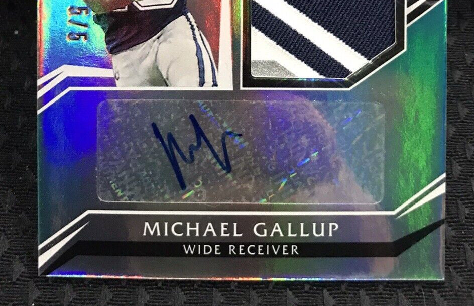 2021 Panini Limited Michael Gallup Material Monikers Teal Patch AUTO 5/5 Cowboys