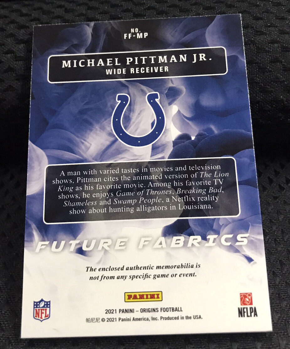 2021 Panini Origins Football Future Fabrics Green Michael Pittman Colts 4/5 SSP