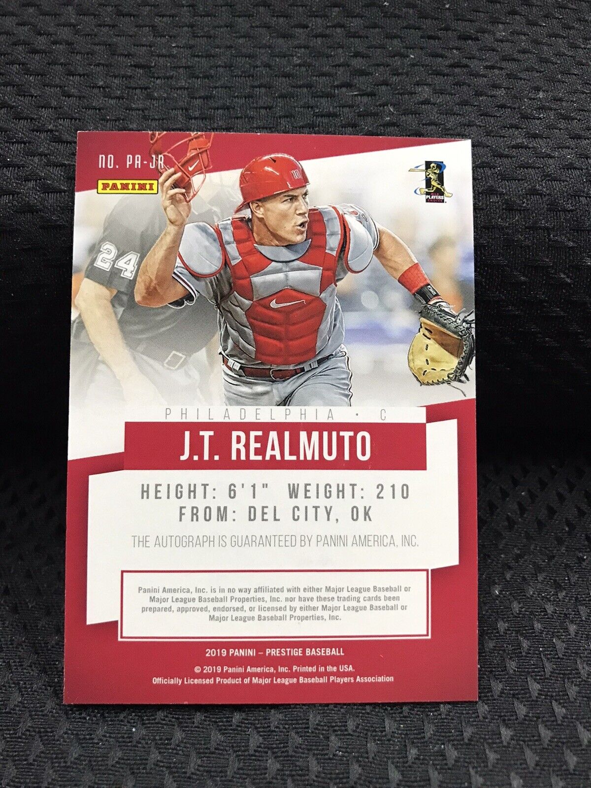 2019 Prestige JT Realmuto Red Auto #D /50 #PA-JR Phillies!!