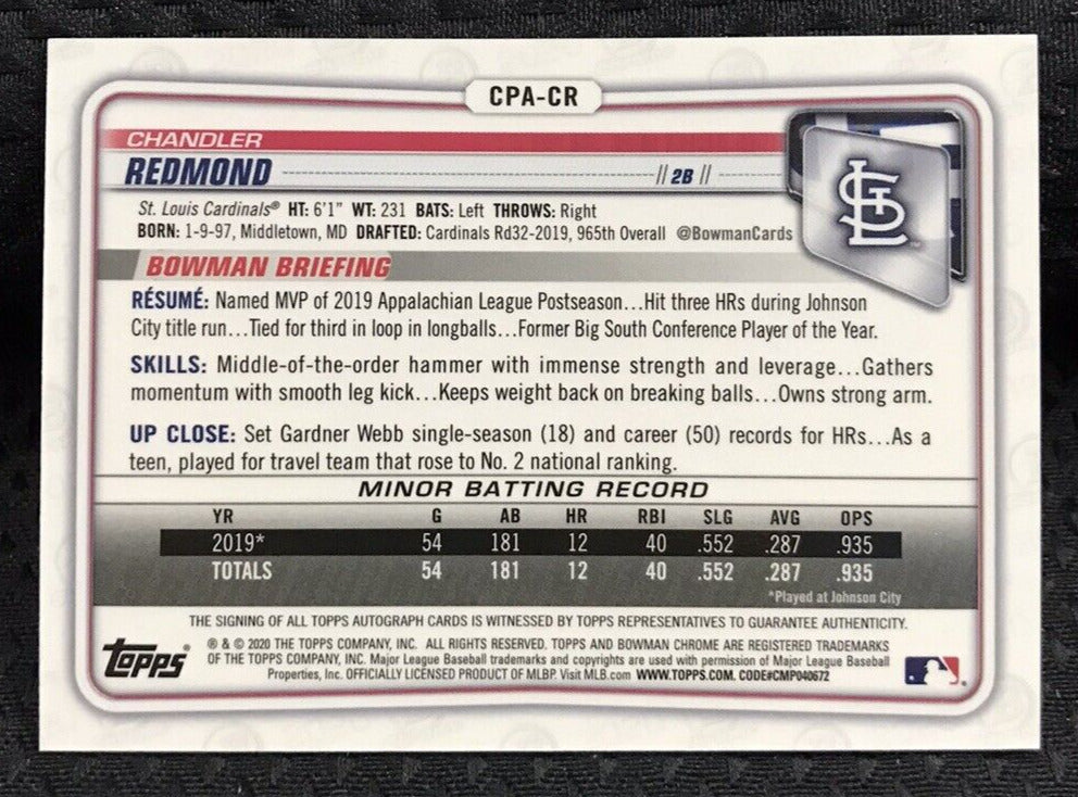 2020 Bowman Chrome Chandler Redmond Prospect Autograph Auto #CPA-CR