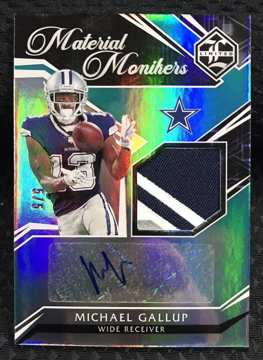 2021 Panini Limited Michael Gallup Material Monikers Teal Patch AUTO 5/5 Cowboys