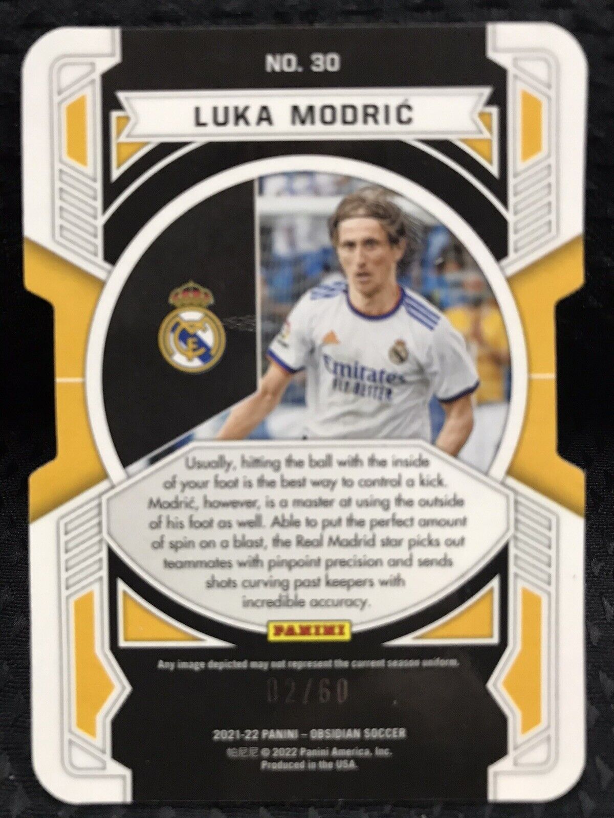 2021-22 Obsidian Soccer Equinox Luka Modric Purple Electric Etch /60 #30
