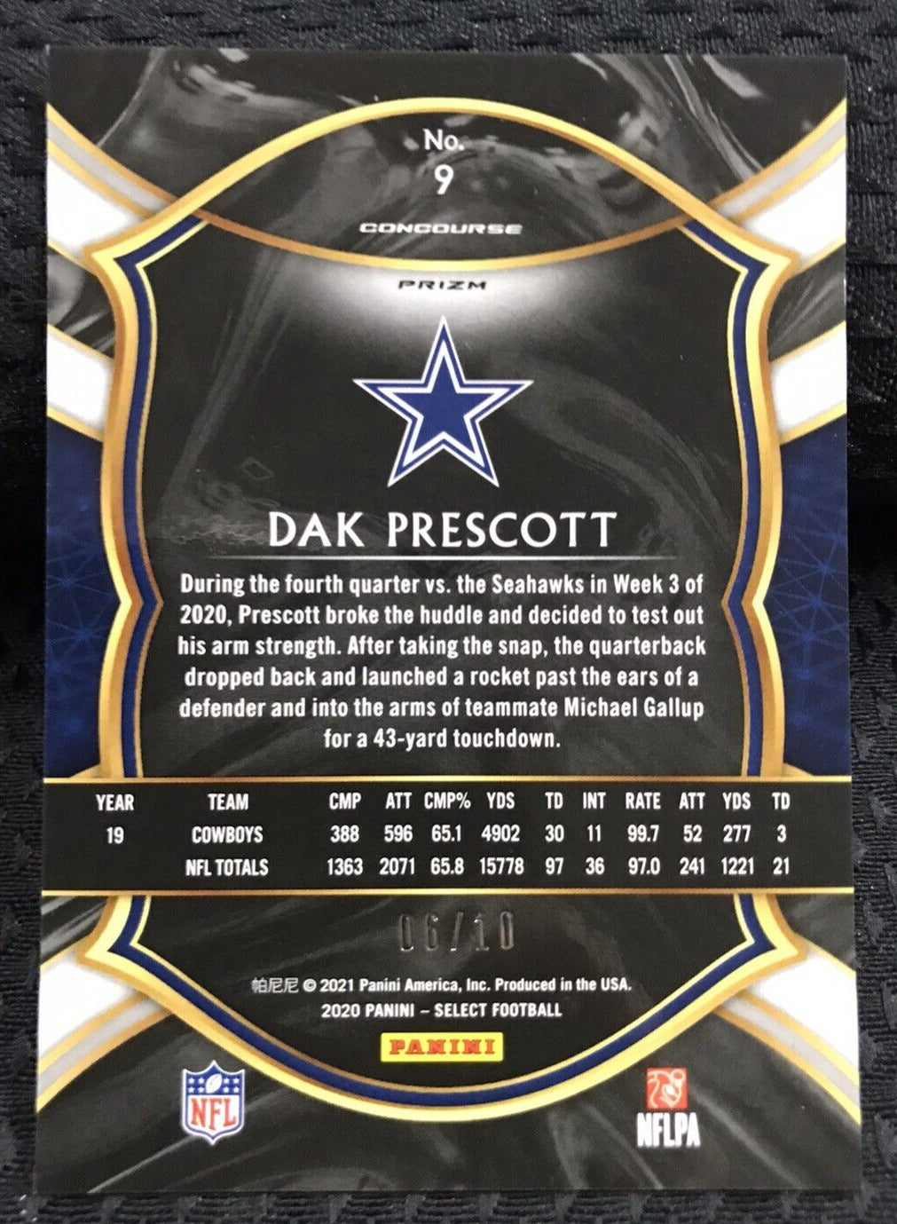 2020 Select Dak Prescott Concourse Level Pink Prizm #/10 SSP Cowboys
