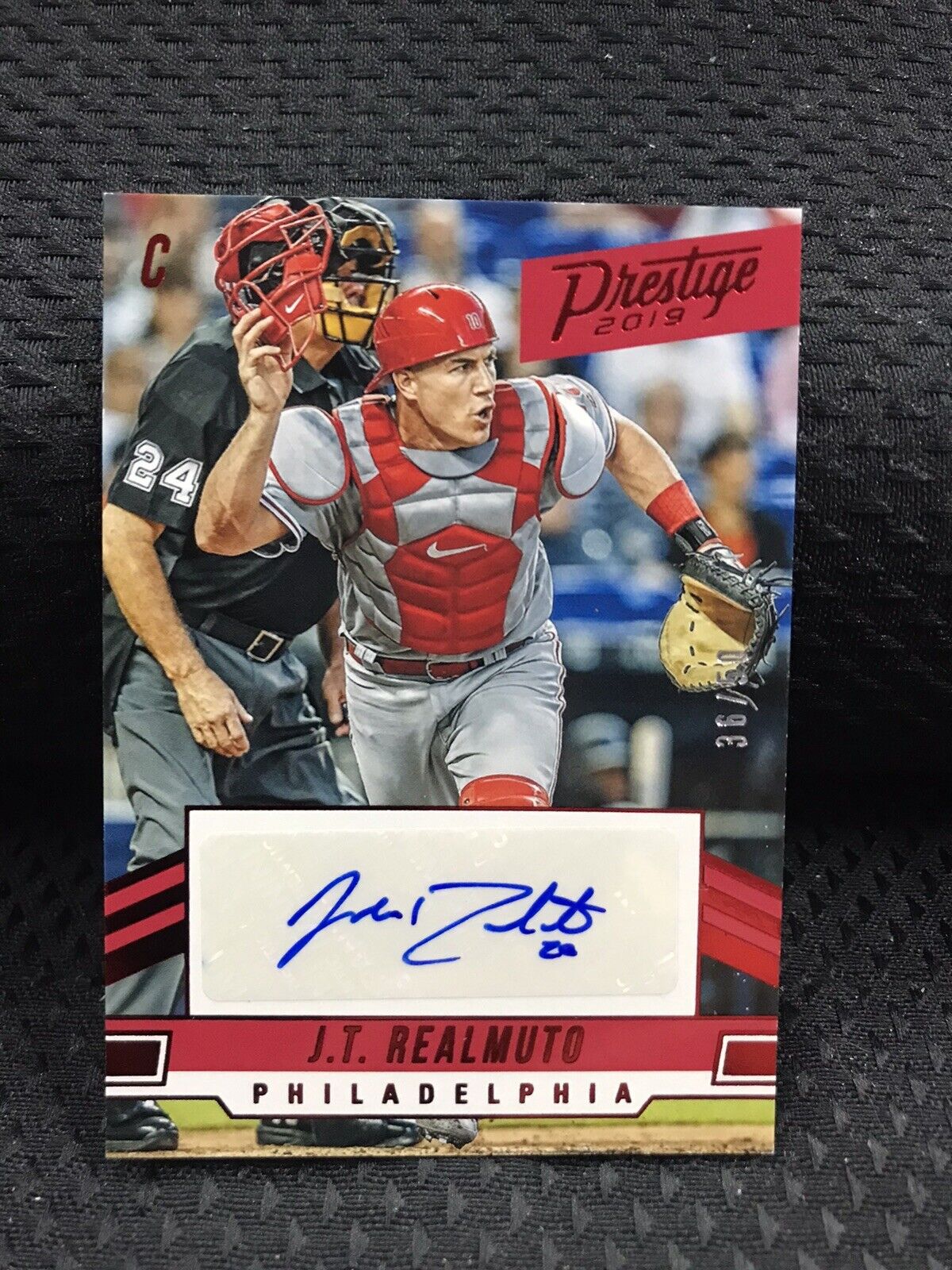 2019 Prestige JT Realmuto Red Auto #D /50 #PA-JR Phillies!!