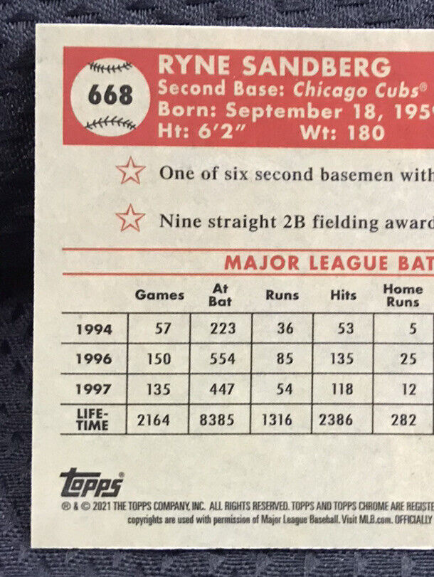 2021 Topps Chrome Platinum Anniversary Refractor Ryne Sandberg Cubs #668