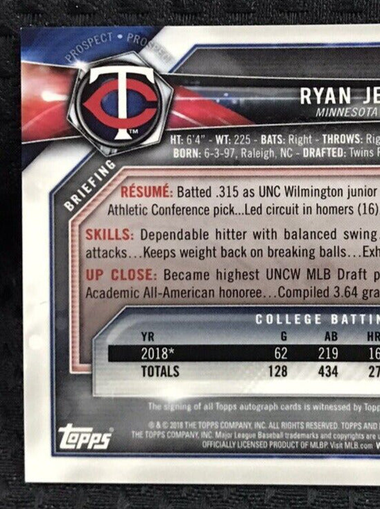 2018 Bowman Chrome Draft Autograph Purple Refractor CDARJ Ryan Jeffers Auto /250