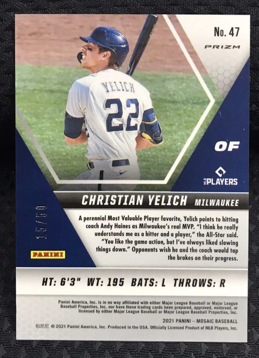 2021 Panini Mosaic Christian Yelich Quick Pitch Purple #47 Brewers /50