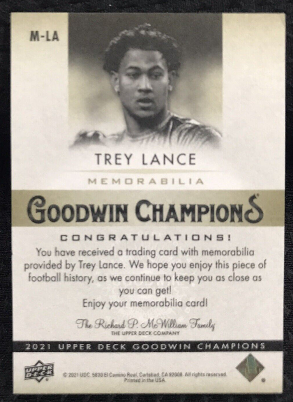 2021 Goodwin Champions Trey Lance MEMORABILIA 18/25 San Francisco 49ers