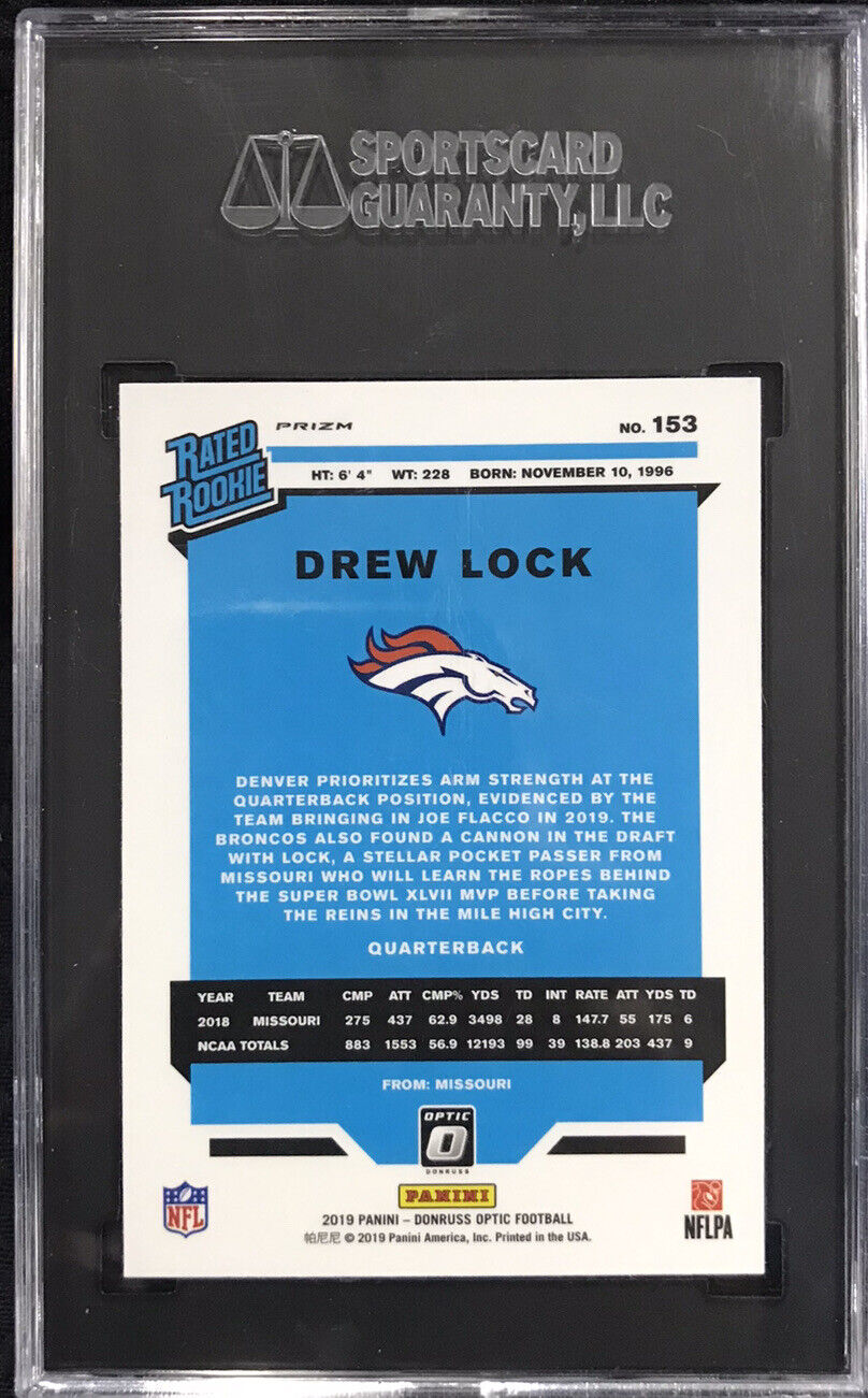 2019 Panini Donruss Optic Rated Rookies Silver Drew Lock #153 SGC 8 Rookie RC