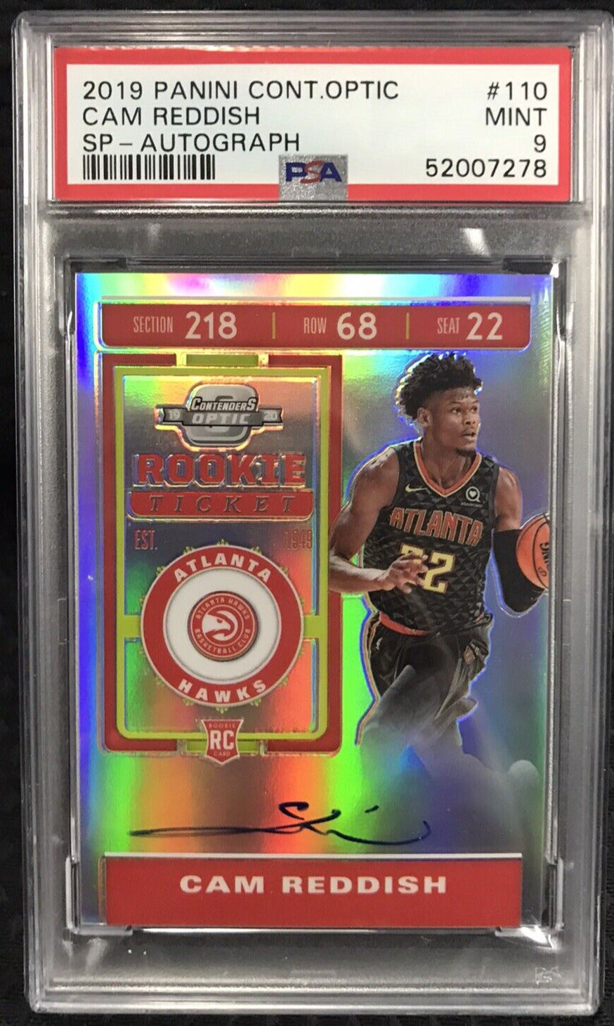 2019-20 Contenders Optic CAM REDDISH Rookie Auto Autograph Holo RC PSA 9  HAWKS