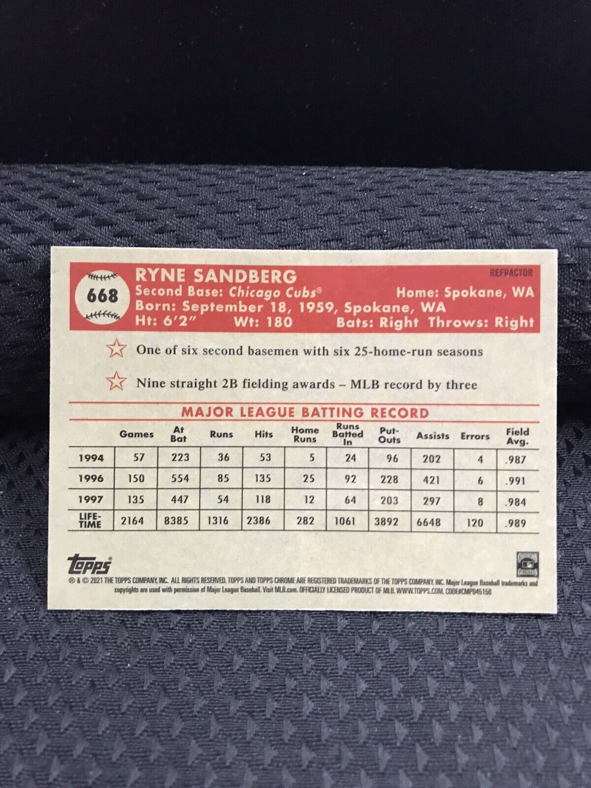2021 Topps Chrome Platinum Anniversary Refractor Ryne Sandberg Cubs #668