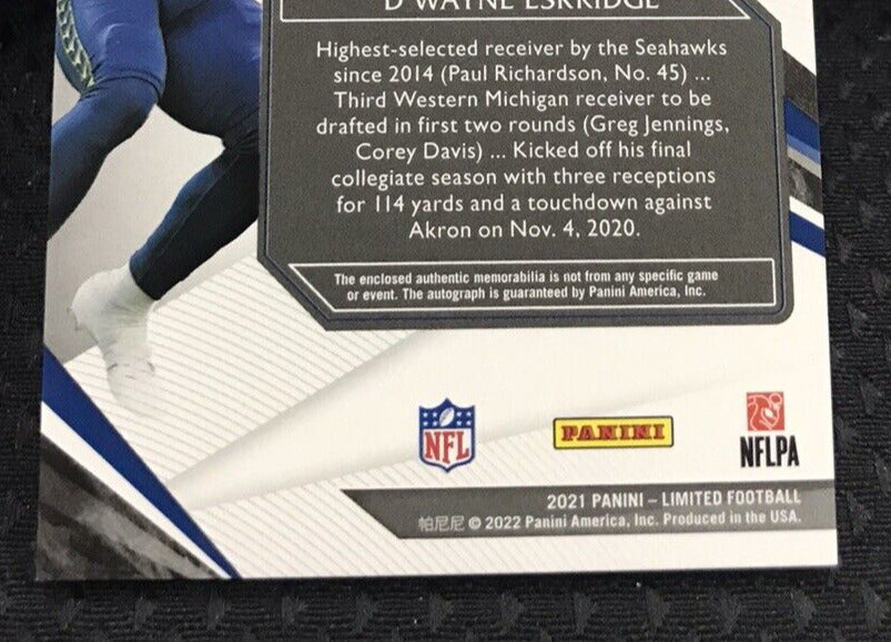 2021 Limited Rookie Patch Auto Dwayne Eskridge #/99 Seahawks