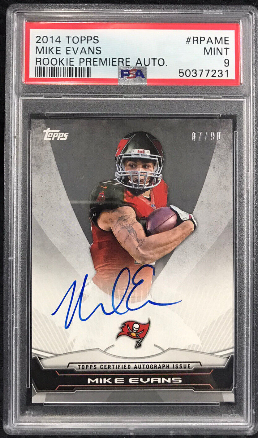 2014 Topps Football Mike Evans Rookie Premiere Auto RC #/90 Bucs PSA 9🔥