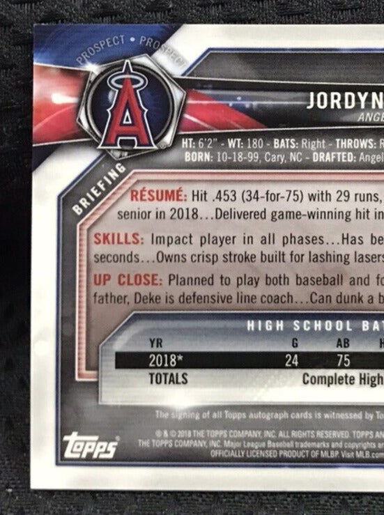 2018 Bowman Draft Chrome Jordyn Adams Auto #CDA-JA Angels 1st Prospect Autogrpah