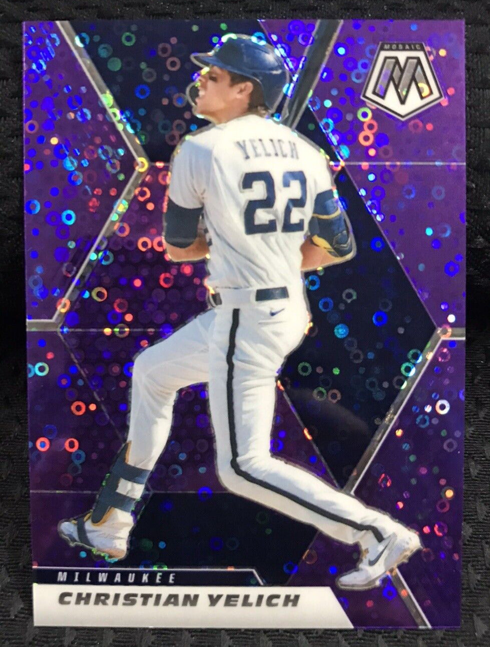 2021 Panini Mosaic Christian Yelich Quick Pitch Purple #47 Brewers /50