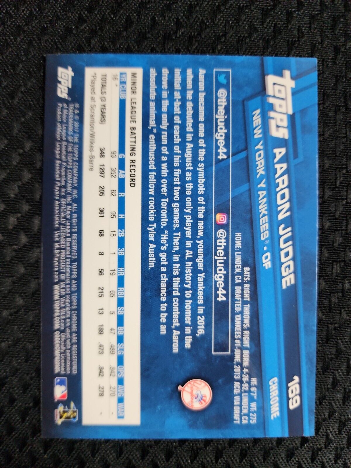 Aaron Judge 2017 Topps Chrome RC #169