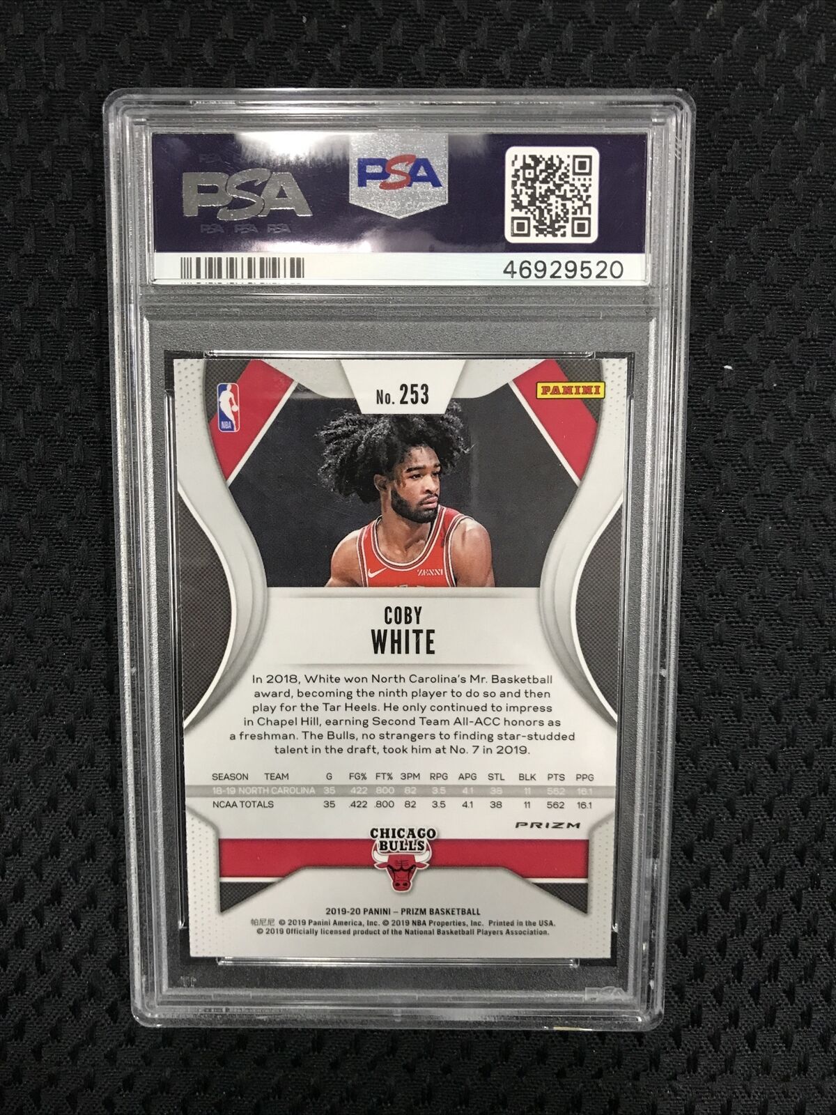 2019-20 Prizm Coby White Red White Blue Prizm Rookie #253 PSA 10 GEM MINT Bulls